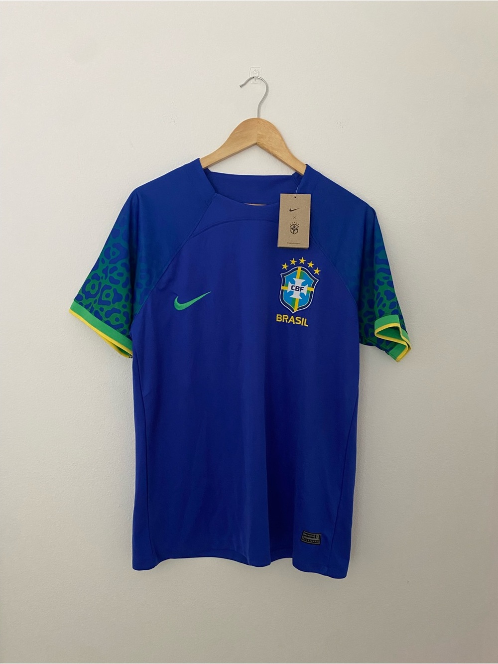 Nike Brazil Men's Blue Football Jersey with Green Accents